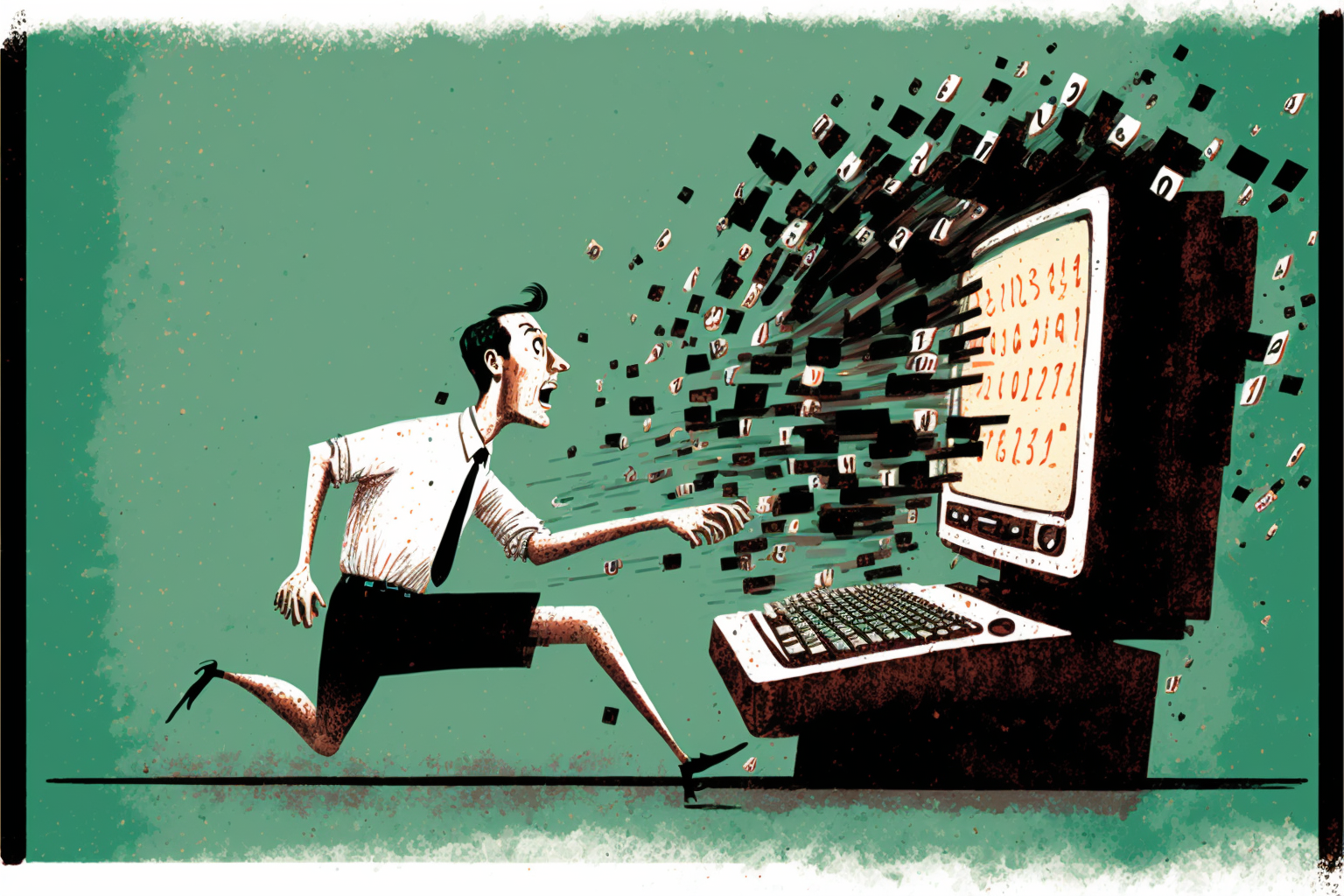 Man running against time towards his computer