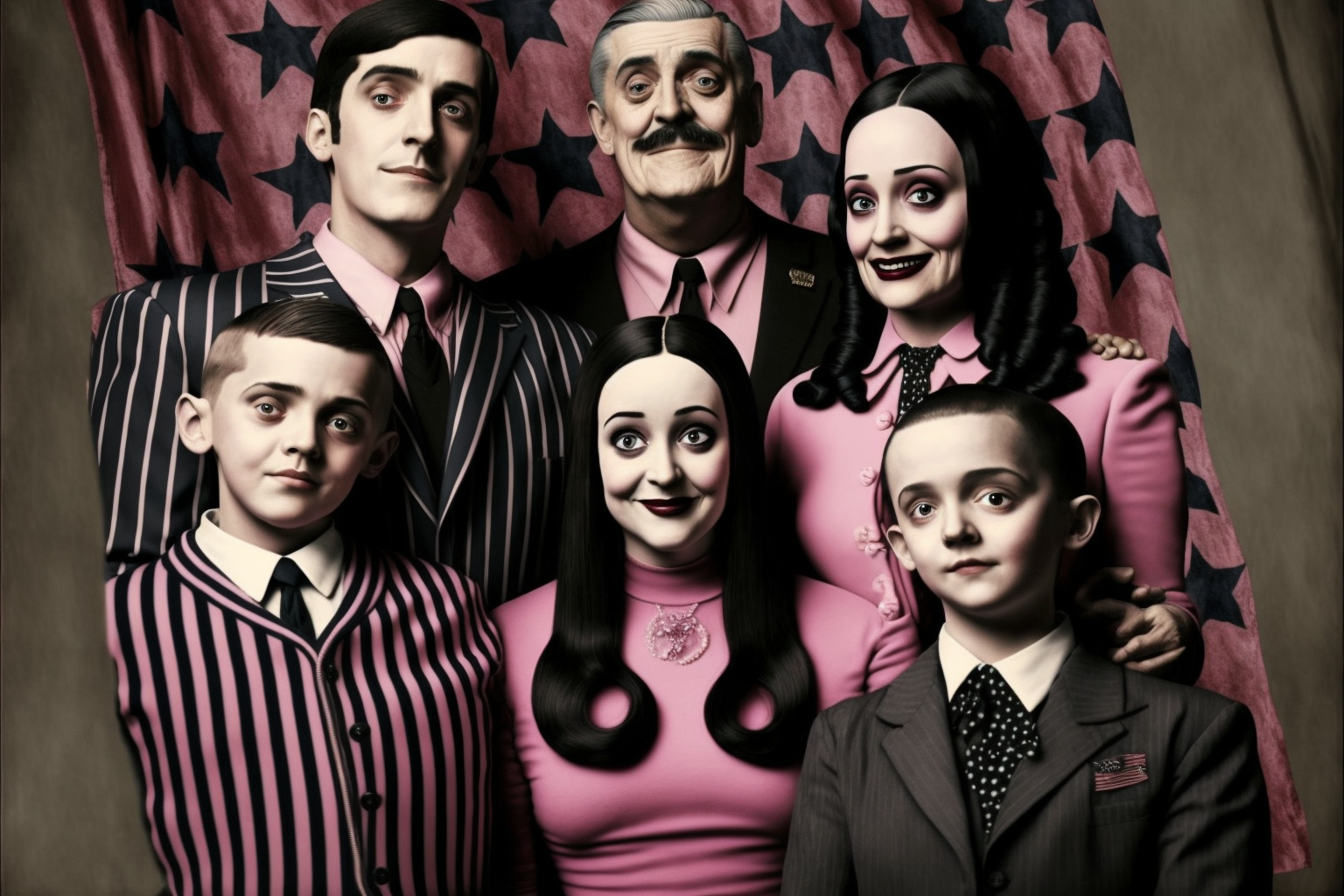 Pink Happy Addams Family bu Midjourney